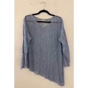Eileen Fisher Baby Blue Italian Yarn Linen Asymmetrical Long Sleeve Top Small‎